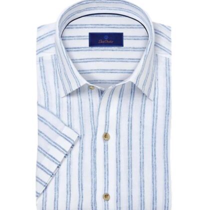 Washable Linen White and Blue Stripe