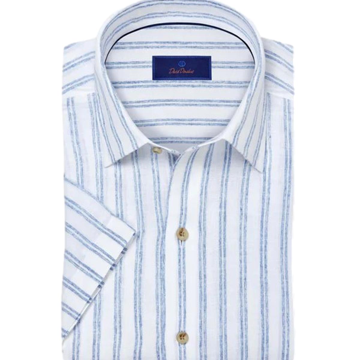 Washable Linen White and Blue Stripe