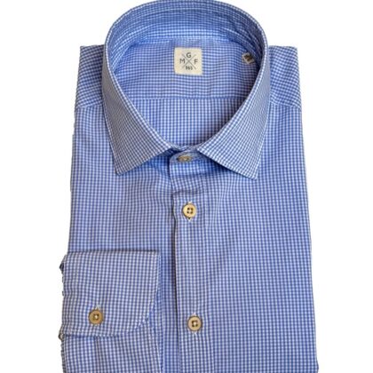Blue and White Gingham LS Sport Shirt