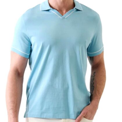 Tipped SS Knit Johnny Collar