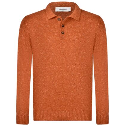 Donegal Flecks Three Button Polo in Autumnal Rust from Italy