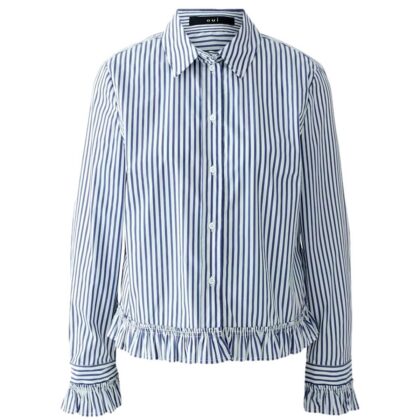 Striped Blouse with Ruffle Bottom and Cuffs