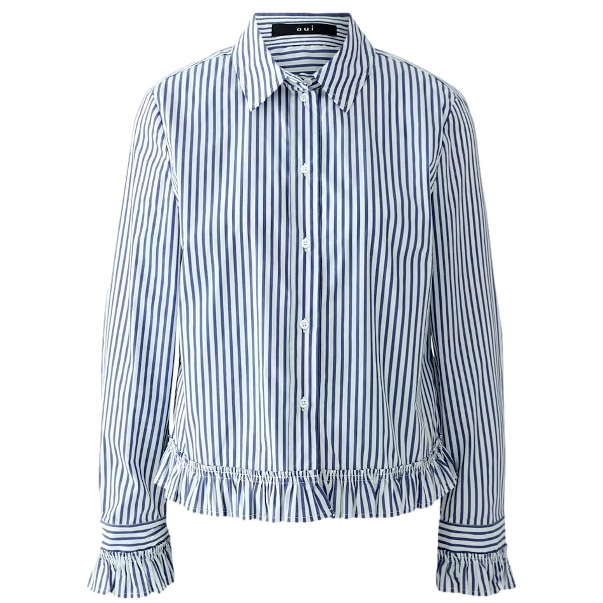 Striped Blouse with Ruffle Bottom and Cuffs