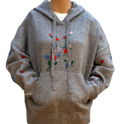 Embossed Floral Wool Sweater with Hood
