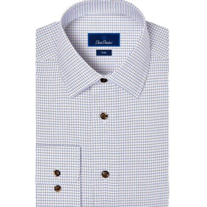 White Ground Cotton Shirt with Blue and Chocolate