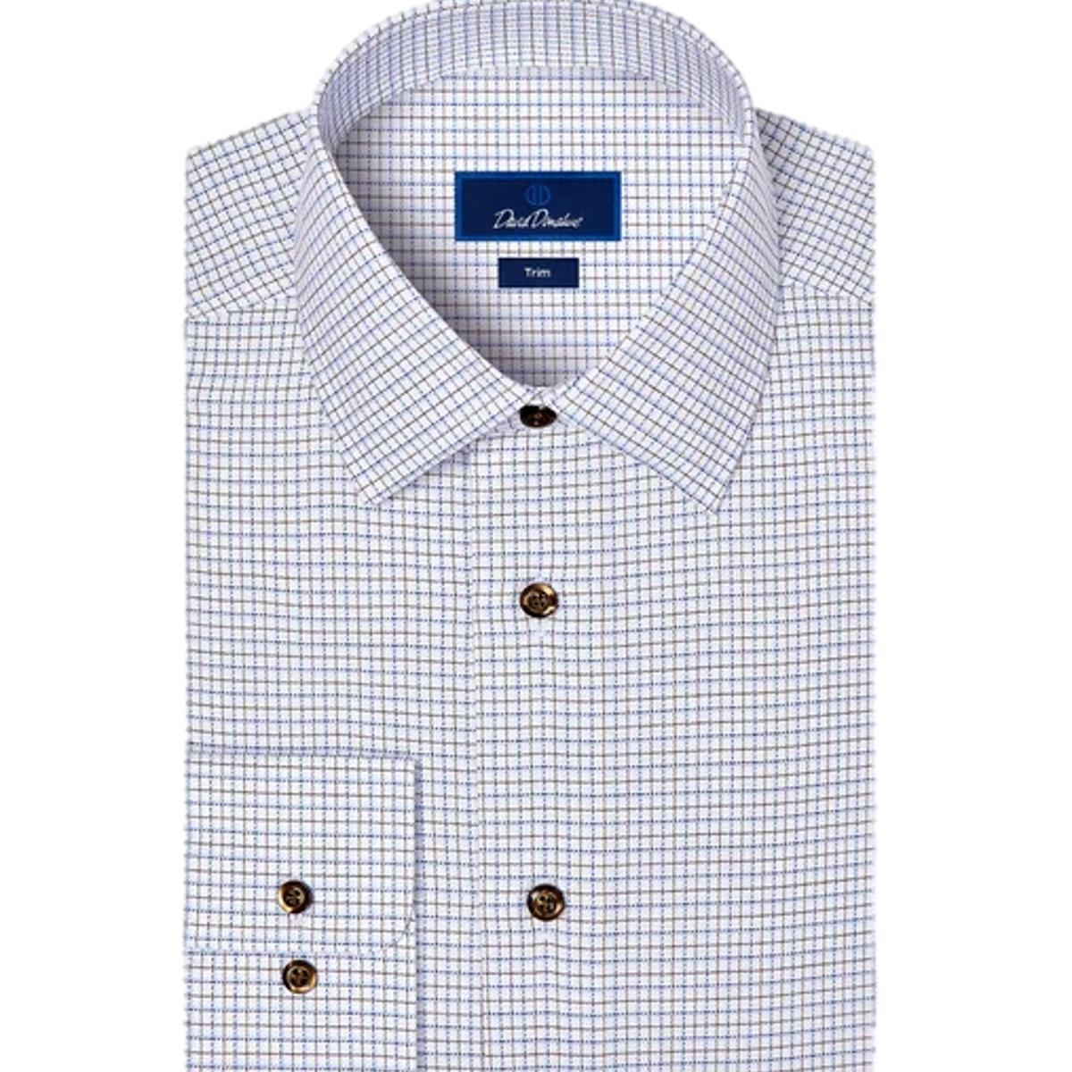 White Ground Cotton Shirt with Blue and Chocolate