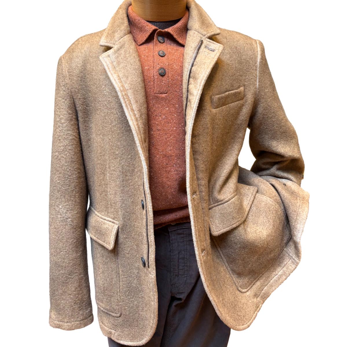 Button and Zip closure Vintage Washed Wool Jacket