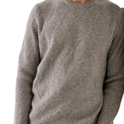 Crew Neck Merino Wool with Diamond Weave