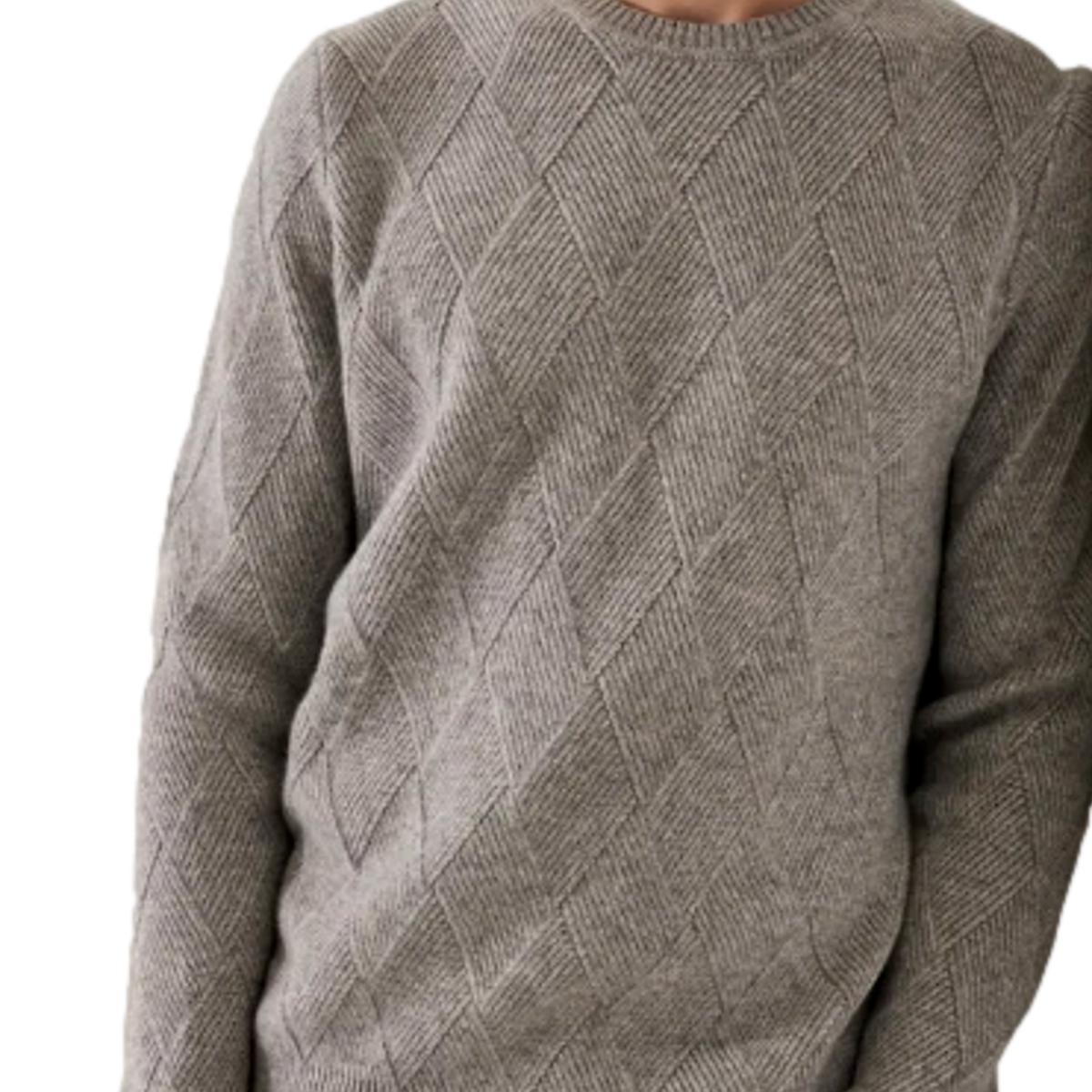 Crew Neck Merino Wool with Diamond Weave
